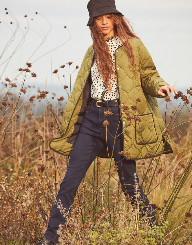 Octavia Quilted Short Coat with Recycled Polyester, Green (KHAKI), large