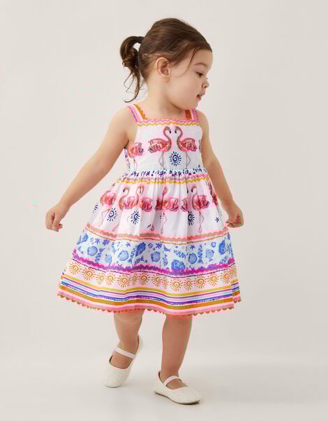 Baby Sequin Embellished Flamingo Dress, Ivory (IVORY), large
