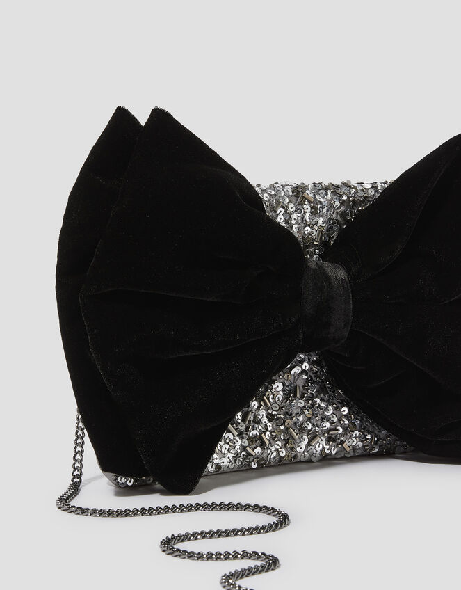 Bella Bow Embellished Clutch Bag, Silver (SILVER), large