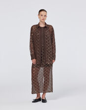 Scotch and Soda Sequin Embellished Sheer Shirt, Brown (BROWN), large