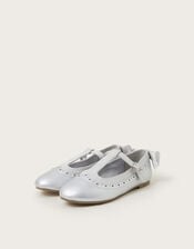 Shimmer Bow T-Bar Ballet Flats, Silver (SILVER), large