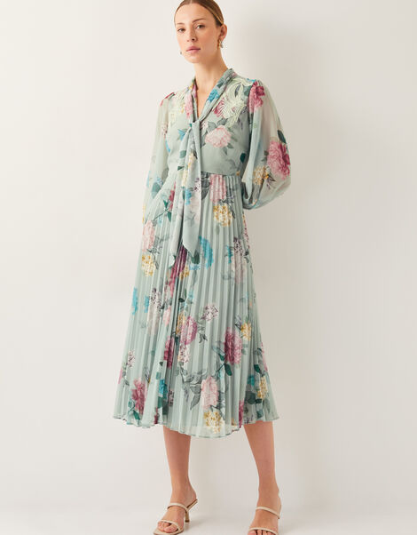 Agnes Floral Pleated Midi Dress, Green (SAGE), large