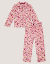 Glow in the Dark Bow Print Long Pyjama Set, Pink (PINK), large