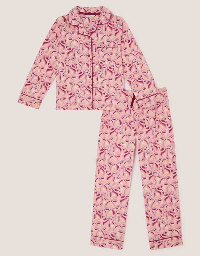 Glow in the Dark Bow Print Long Pyjama Set, Pink (PINK), large
