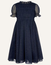 Shirley Shirred Chiffon Dress, Blue (NAVY), large