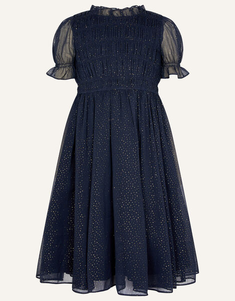 Shirley Shirred Chiffon Dress Blue, Blue (NAVY), large
