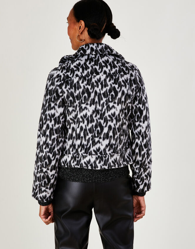 Annie Animal Print Biker Jacket, Gray (GREY), large