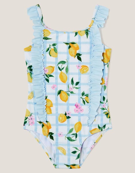 Baby Lemon Tile Print Swimsuit, Blue (BLUE), large