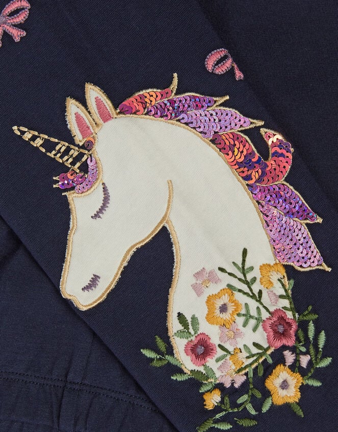 Embroidered Unicorn Leggings, Blue (NAVY), large