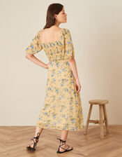 Yvonne Floral Shirred Midi Dress, Yellow (YELLOW), large