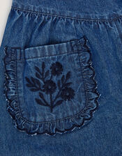 Embroidered Pocket Chambray Trousers, Blue (BLUE), large