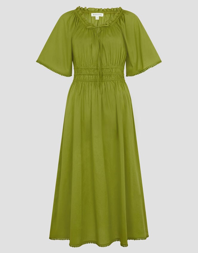 Nora Short Sleeve Cotton Midi Dress, Green (GREEN), large