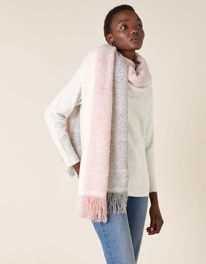 Pastel Colour-Block Knit Blanket Scarf, , large