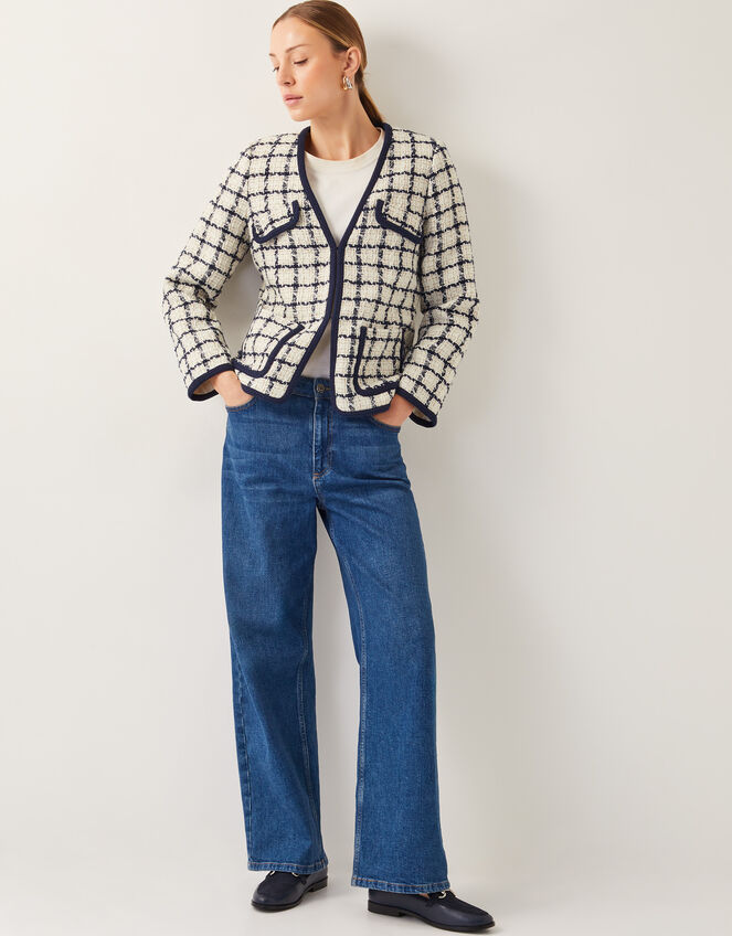 Phoebe Check Tweed Jacket, Blue (NAVY), large