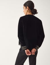 Heather Floral Embellished Velvet Jacket, Black (BLACK), large