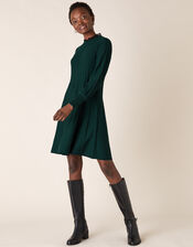 Woven Neckline Knit Dress, Green (DARK GREEN), large