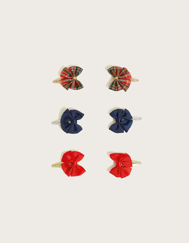 School Tartan Bow Hairclip s 6 Pack, , large