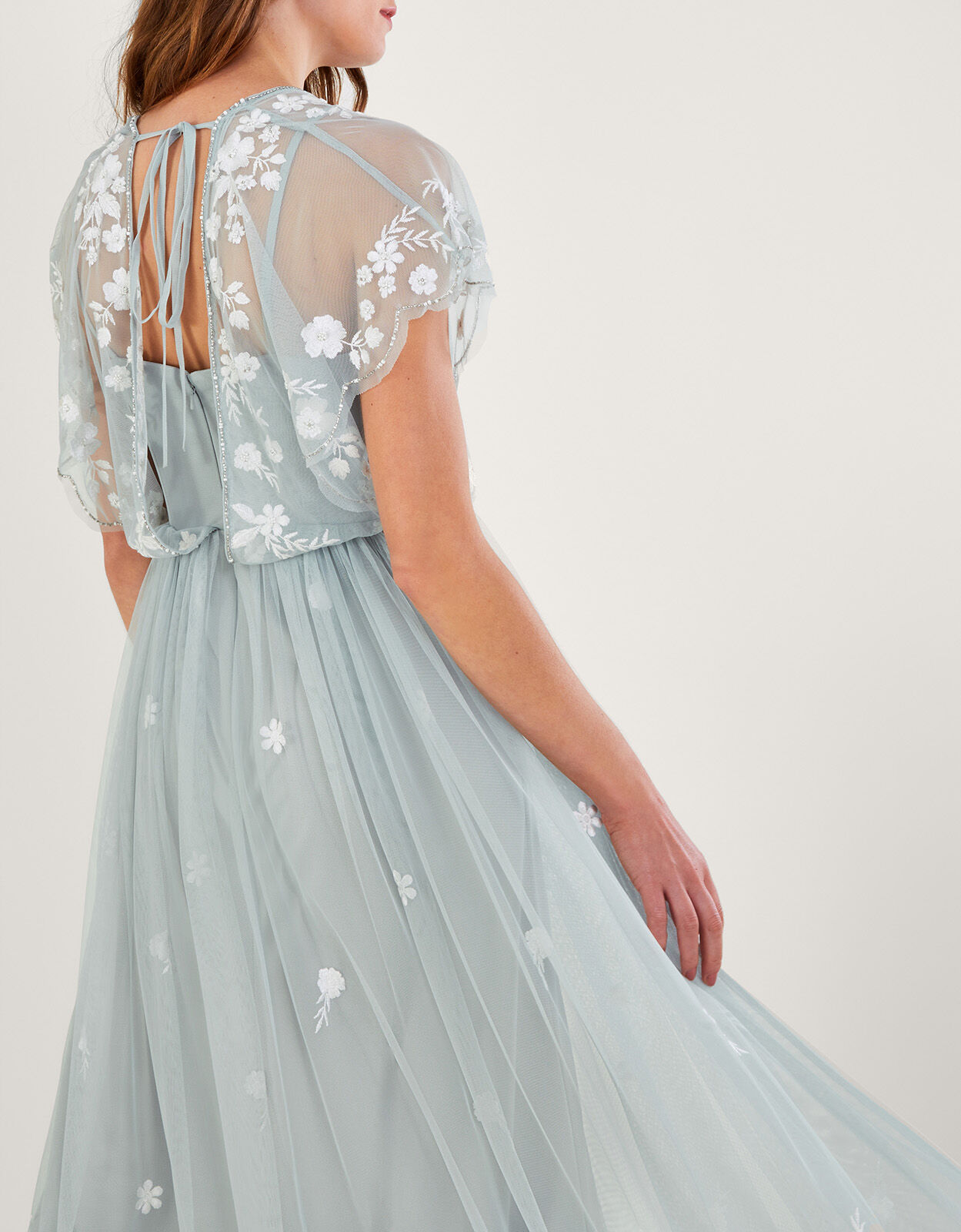 Sophie Embroidered Maxi Dress in Recycled Polyester Green