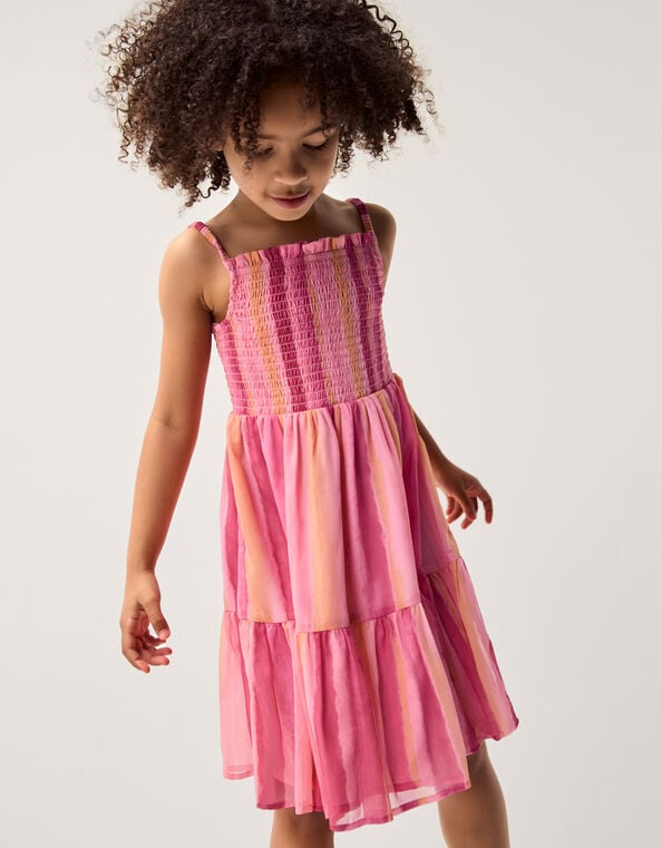 Tie-Dye Smocked Beach Dress, Pink (PINK), large