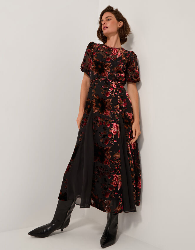Carolyn Midi Devoré Dress, Black (BLACK), large