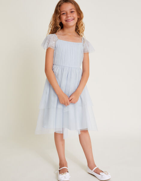 Theodora Tulle Diamante Sleeve Dress, Blue (BLUE), large