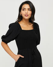 Fleur Shirred Jumpsuit, Black (BLACK), large