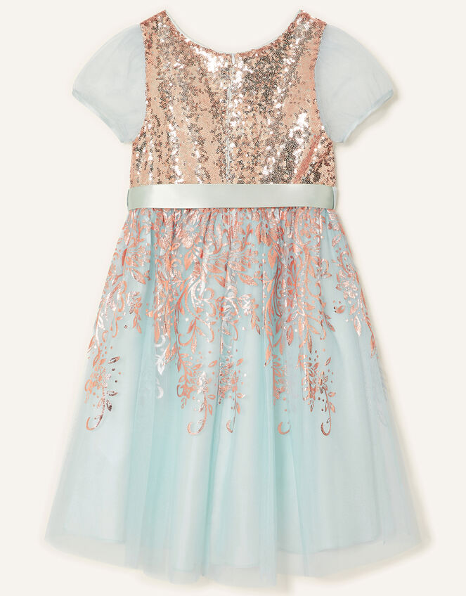 Sequin Foil Print Dress , Teal (DUCK EGG), large