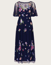 Paula Embellished Midi Dress in Recycled Polyester, Blue (NAVY), large