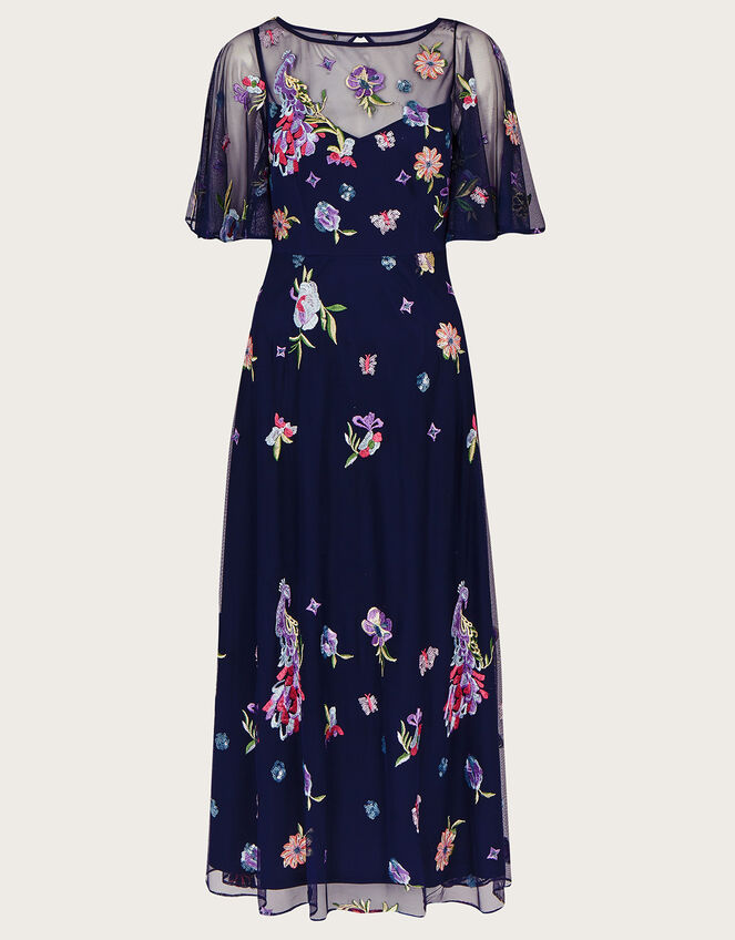 Paula Embellished Midi Dress in Recycled Polyester, Blue (NAVY), large
