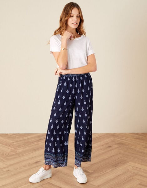 Claudia Print Trousers Blue, Blue (NAVY), large