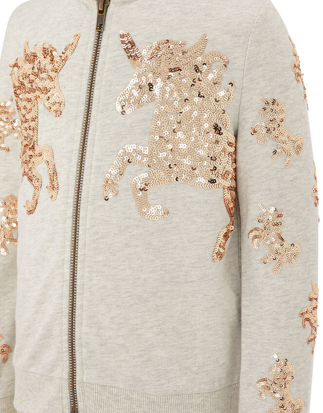 Sequin Unicorn Hoody in Organic Cotton, Camel (OATMEAL), large