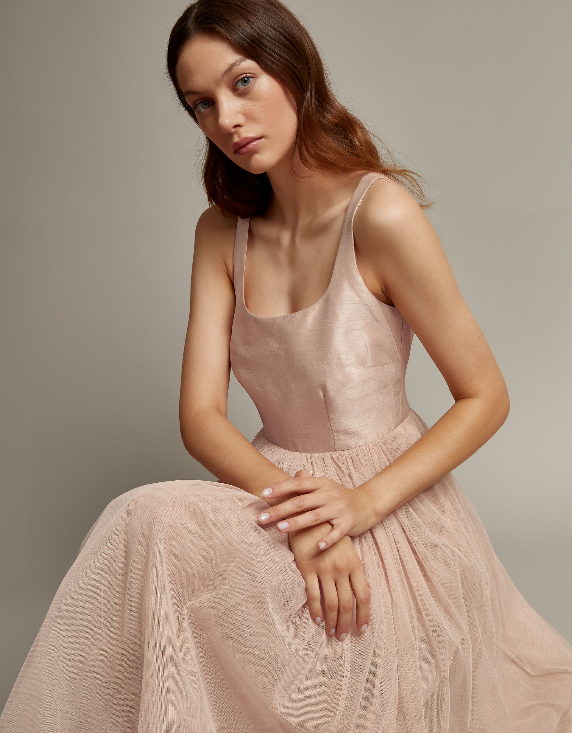 Tulle midi sleeveless dress outlet