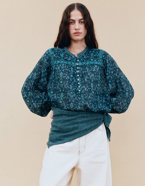 East Bridget Floral Print Top, Blue (NAVY), large