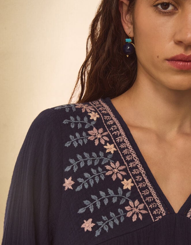 East Carita Hand-Embroidered Maxi Dress, Blue (NAVY), large