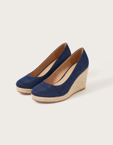 Canvas Espadrille Wedges, Blue (NAVY), large