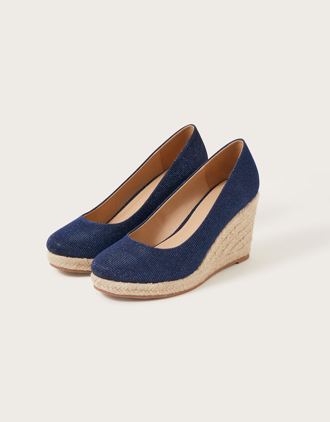 Canvas Espadrille Wedges, Blue (NAVY), large