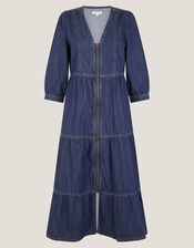 Maya Zip Denim Midi Dress, Blue (INDIGO), large