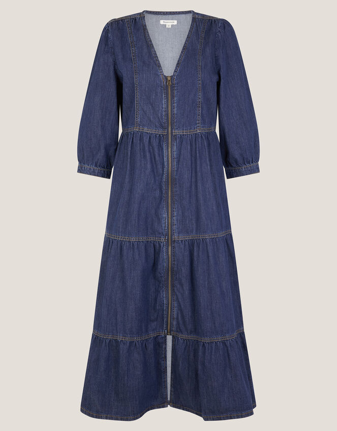 Maya Zip Denim Midi Dress, Blue (INDIGO), large