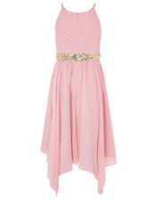 Chiffon Hanky Hem Prom Dress, Pink (DUSKY PINK), large