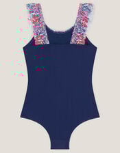 Seashell Floral Frill Swimsuit, Blue (BLUE), large