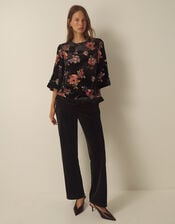 Abril Floral Devor&eacute; Velvet Top , Black (BLACK), large