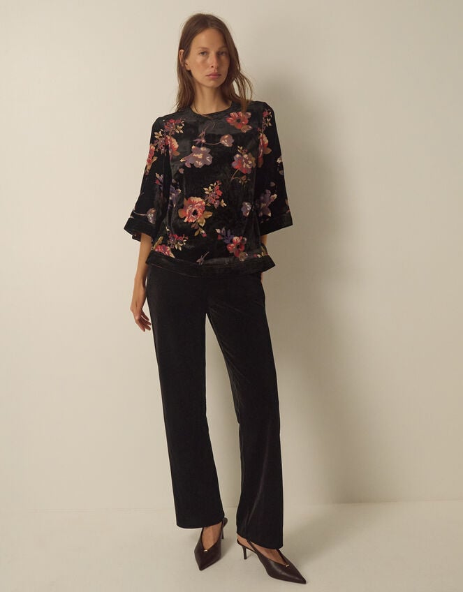 Abril Floral Devor&eacute; Velvet Top , Black (BLACK), large
