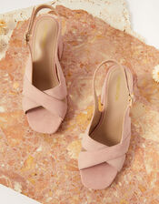 Suede Crossover Block Heels, Pink (BLUSH), large