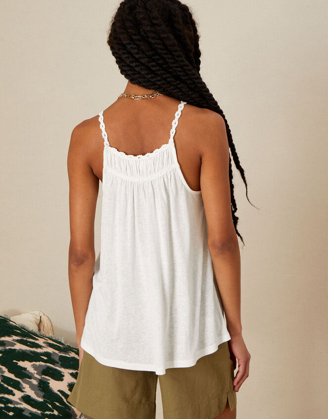 Linen Embroidered Plain Jersey Cami with LENZING™ ECOVERO™ , Ivory (IVORY), large