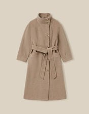 Millie Funnel Neck Belted Coat, Mink (MINK), large