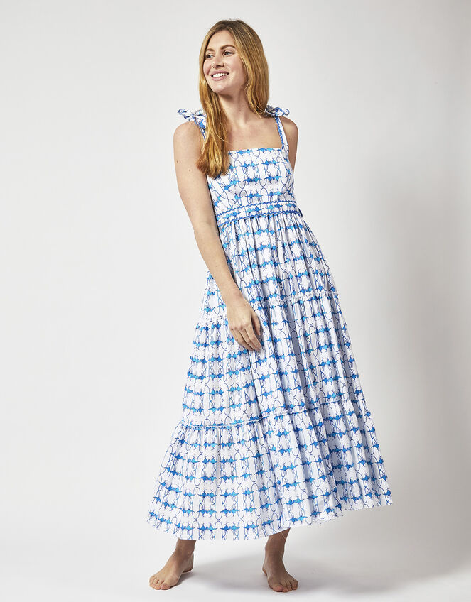 DEEBA Willa Print Tiered Dress, White (WHITE), large