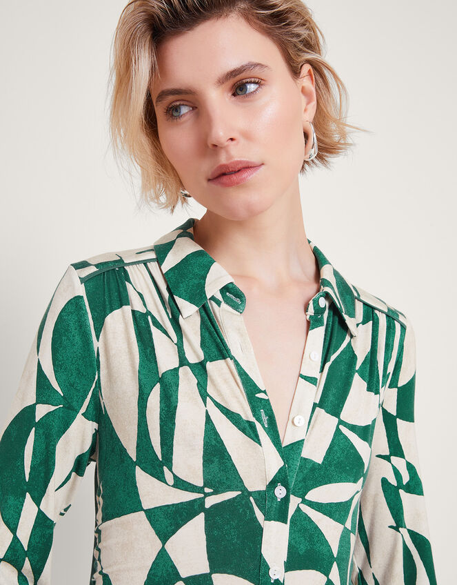 Print Shirt Dress, Green (GREEN), large