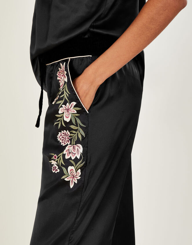 Floral Embroidered Pyjama Trousers, Black (BLACK), large