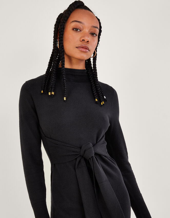 Self Belt Tie Column Dress with Sustainable Viscose, Black (BLACK), large