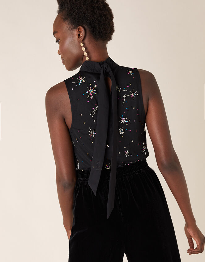 Sarina Starburst Embellished Sleeveless Top, Black (BLACK), large